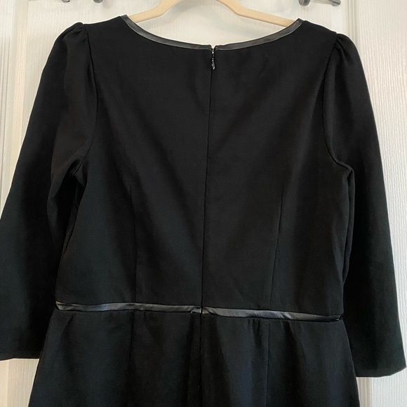 TALBOTS Black Ponte Knit Faux Leather Trim Dress Sz 10P 3/4 sleeves EUC - Picture 5 of 13